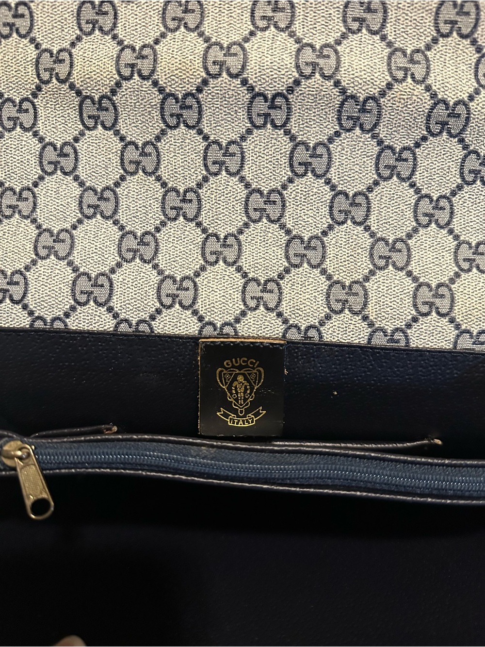 Vintage Gucci Navy & Beige GG Canvas Crossbody Red-Navy Web Stripe - Picture 5 of 9